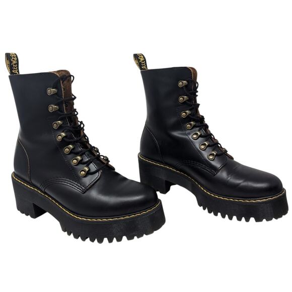 Dr. Martens Leona Black Leather Platform Boots Women’s 10 EU 42 Chunky Lug - Picture 5 of 8